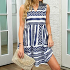 Elegant Knälång Klänning i Bomullspolyester med V - ringning – Ärmlös Design för Vår och Sommar - STILUNA