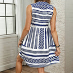 Elegant Knälång Klänning i Bomullspolyester med V - ringning – Ärmlös Design för Vår och Sommar - STILUNA