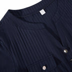 Enfärgad Blus i Bomull och Polyester med V - Ringning – Kortärmad för Vår och Sommar - STILUNA