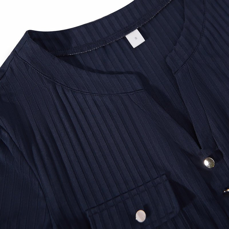 Enfärgad Blus i Bomull och Polyester med V - Ringning – Kortärmad för Vår och Sommar - STILUNA