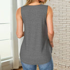 Enfärgad Linne i Bomull och Polyester – Ärmlös V - Ringning för Vår och Sommar - STILUNA