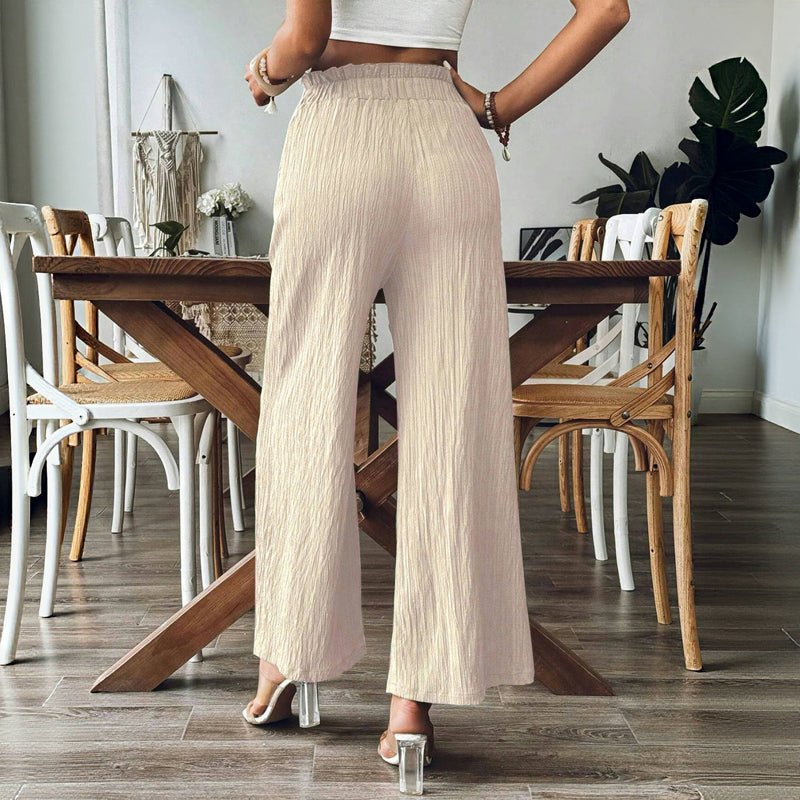 Enfärgade Långa Byxor i Bomull och Polyester med Elastisk Midja - STILUNA