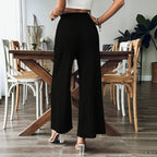 Enfärgade Långa Byxor i Bomull och Polyester med Elastisk Midja - STILUNA