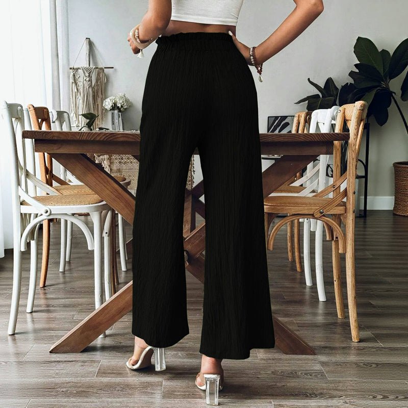 Enfärgade Långa Byxor i Bomull och Polyester med Elastisk Midja - STILUNA