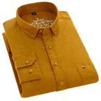 Herrskjorta i bomullscorderoj med långa ärmar, enfärgad, casual business, knappar - STILUNASHOP