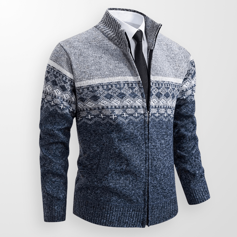 Fair Isle Zip - Up Cardigan med Hel Dragkedja – Klassisk och Bekväm - STILUNA