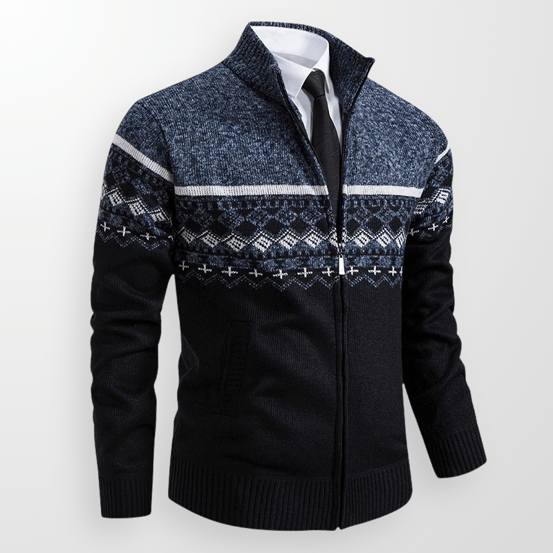 Fair Isle Zip - Up Cardigan med Hel Dragkedja – Klassisk och Bekväm - STILUNA