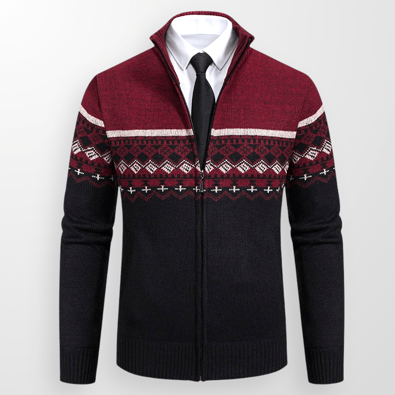 Fair Isle Zip - Up Cardigan med Hel Dragkedja – Klassisk och Bekväm - STILUNA