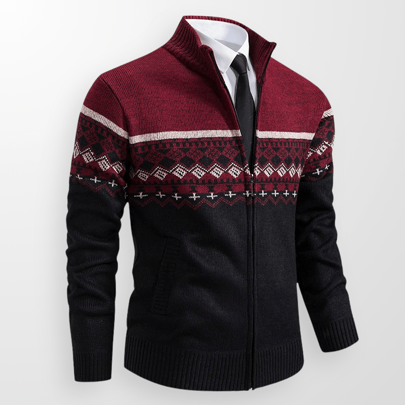 Fair Isle Zip - Up Cardigan med Hel Dragkedja – Klassisk och Bekväm - STILUNA