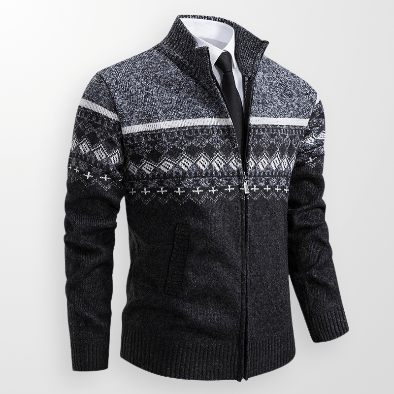 Fair Isle Zip - Up Cardigan med Hel Dragkedja – Klassisk och Bekväm - STILUNA