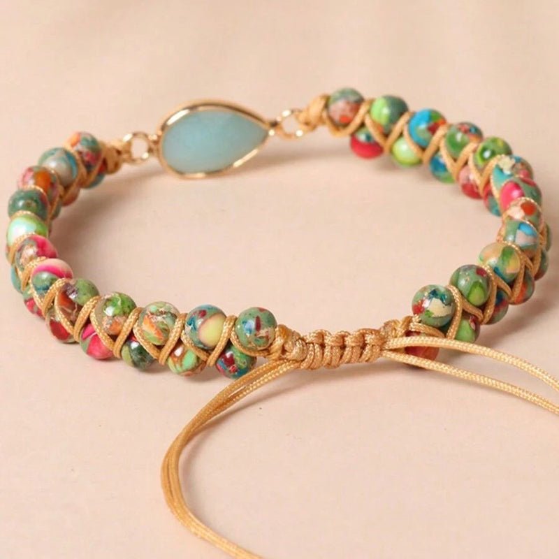 Handvävt Bohemiskt Armband i Natursten och Koppar – Justerbar Längd 17 - 26 cm - STILUNA