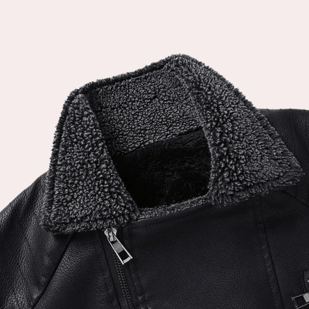 Herrjacka Vinter Svart Storlek M Quiltad PU - Läder med Shearling Foder - STILUNA