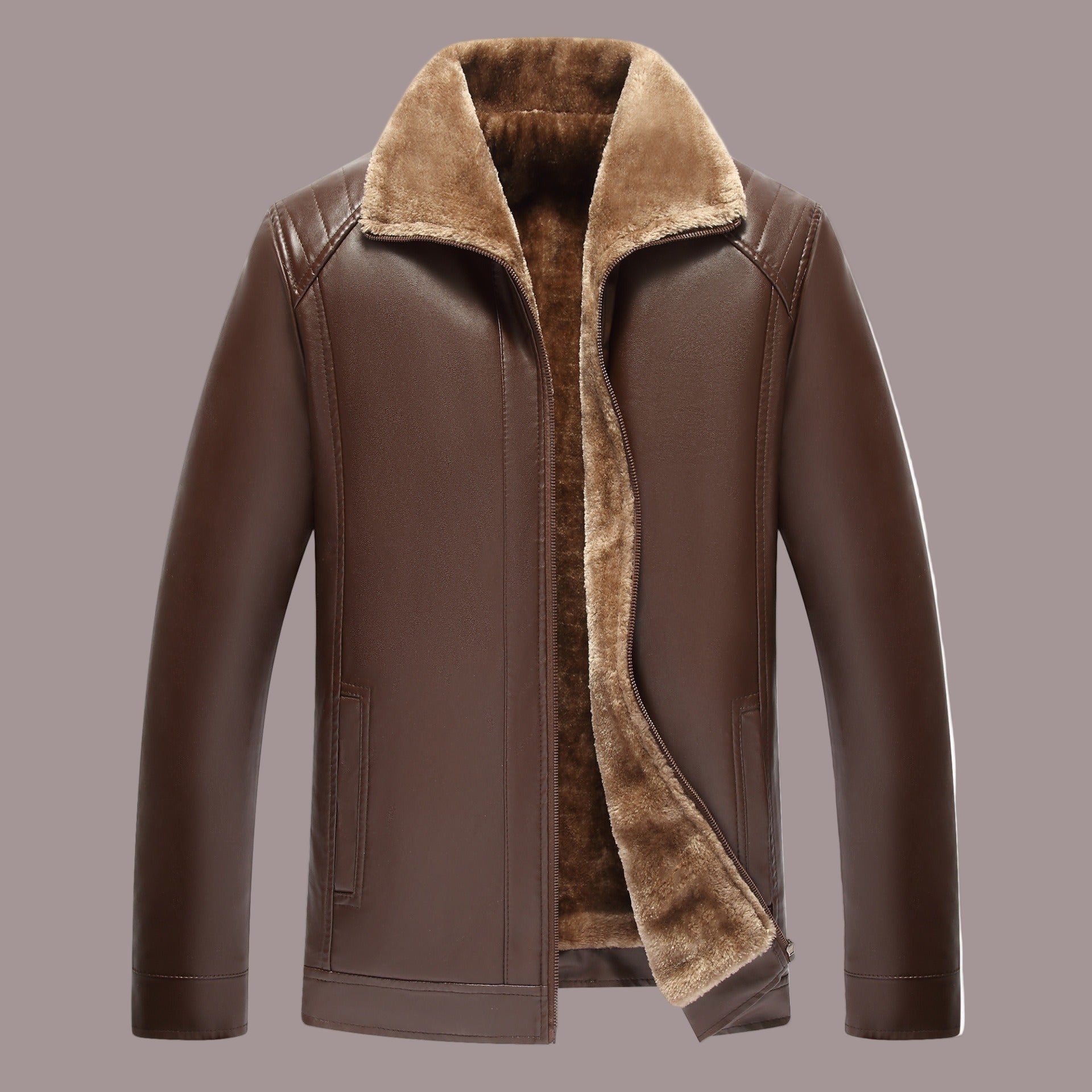 Herrskinnjacka Svart Storlek M PU - Läder Fuzzy Foder - STILUNA