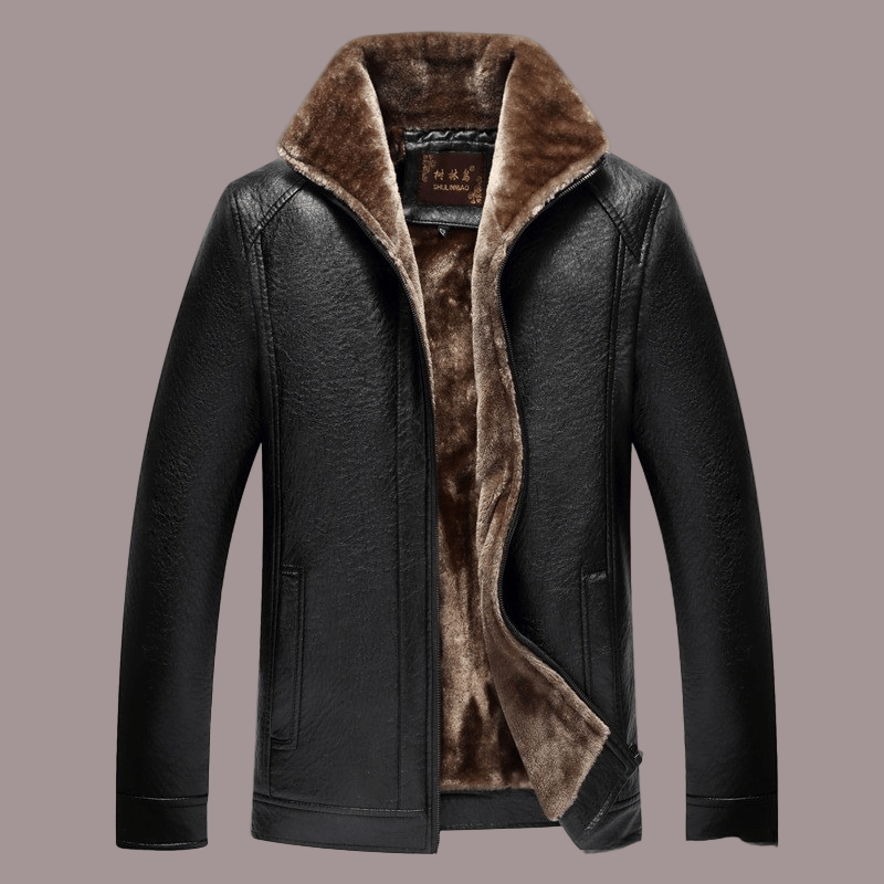 Herrskinnjacka Svart Storlek M PU - Läder Fuzzy Foder - STILUNA