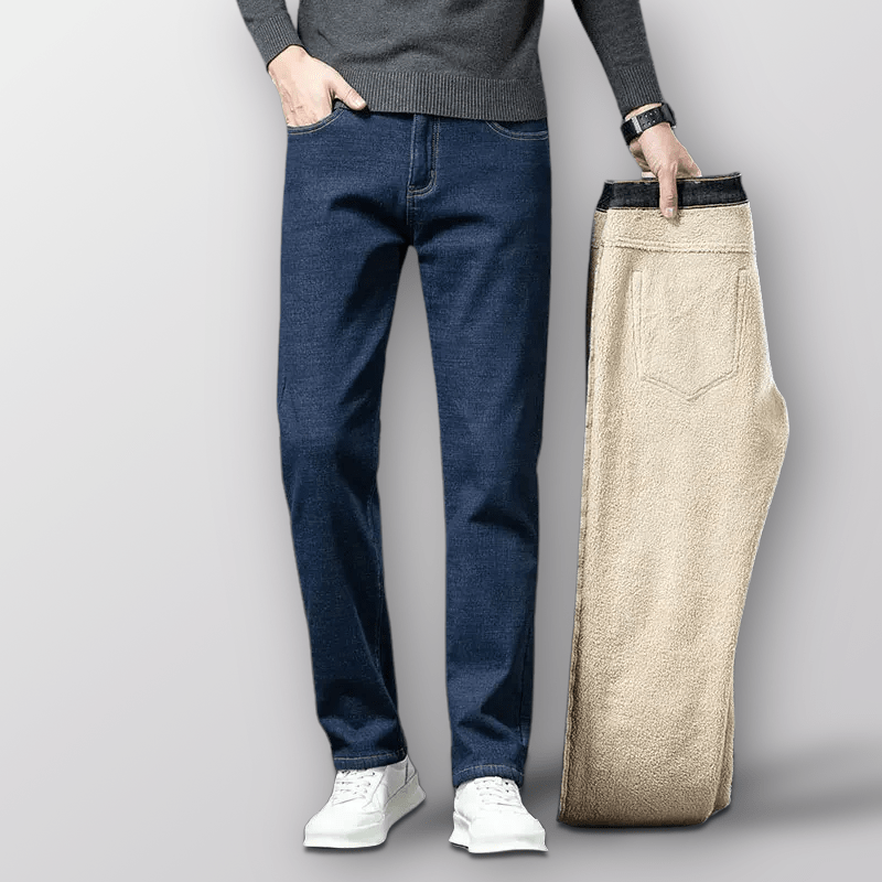 Isolerade Jeans Herr med Sherpa - foder och Hög Midja för Kallväder – Stretchig Denim för Komfort - STILUNA