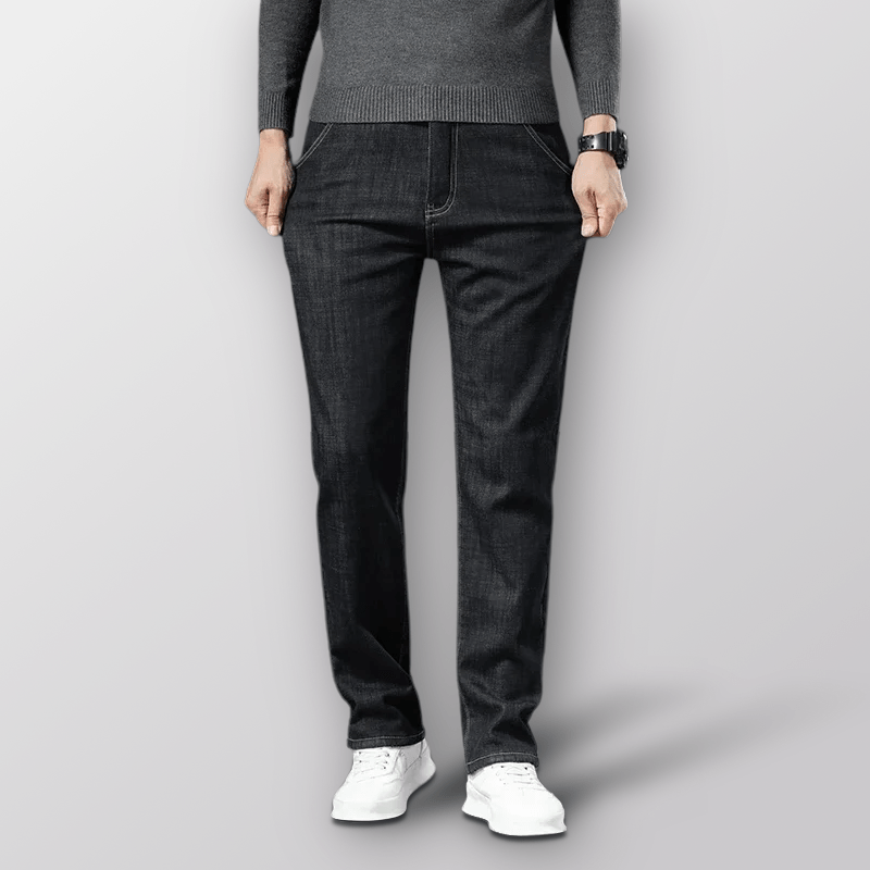 Isolerade Jeans Herr med Sherpa - foder och Hög Midja för Kallväder – Stretchig Denim för Komfort - STILUNA