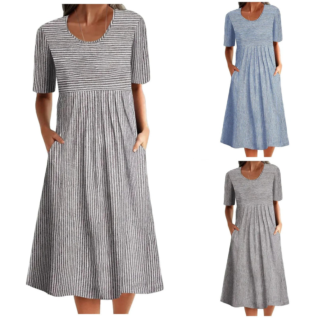 Klänningen med Vintage Stil Med Praktiska Fickor För Dagligt Slitage - STILUNA