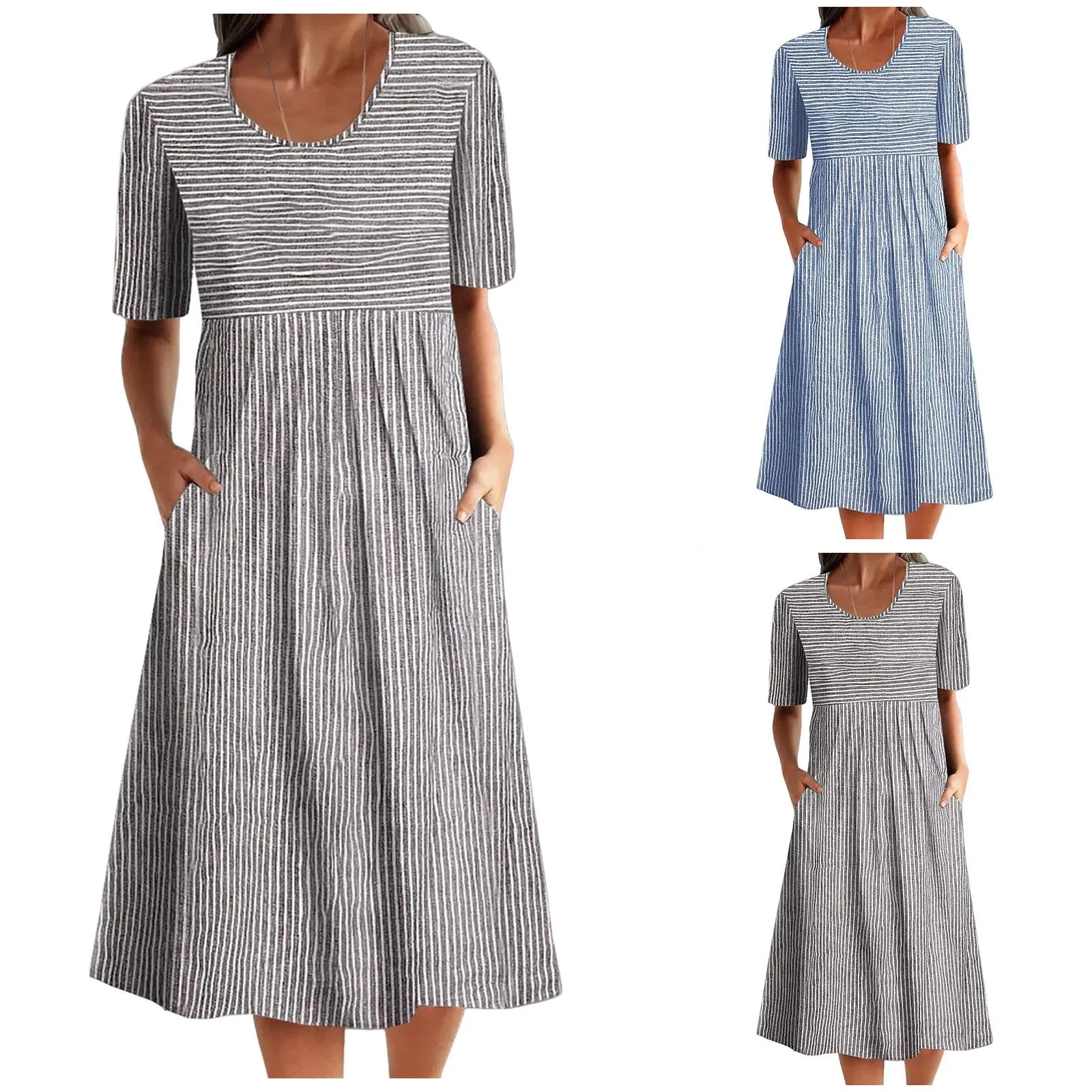 Klänningen med Vintage Stil Med Praktiska Fickor För Dagligt Slitage - STILUNA