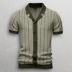 Klassisk Randig Polo Skjorta i Viskosblandning med Öppen Krage – Kort Ärme och Retro Design - STILUNA