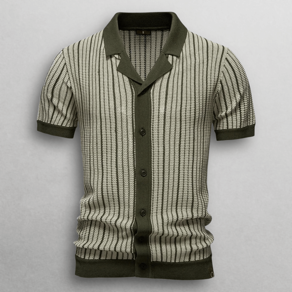 Klassisk Randig Polo Skjorta i Viskosblandning med Öppen Krage – Kort Ärme och Retro Design - STILUNA