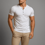 Kortärmad Henley T-shirt i Atletisk Passform – Andningsbar Bomullsblandning för Aktiv Livsstil - STILUNA