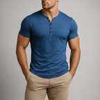 Kortärmad Henley T-shirt i Atletisk Passform – Andningsbar Bomullsblandning för Aktiv Livsstil - STILUNA