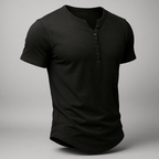 Kortärmad Henley T-shirt i Atletisk Passform – Andningsbar Bomullsblandning för Aktiv Livsstil - STILUNA