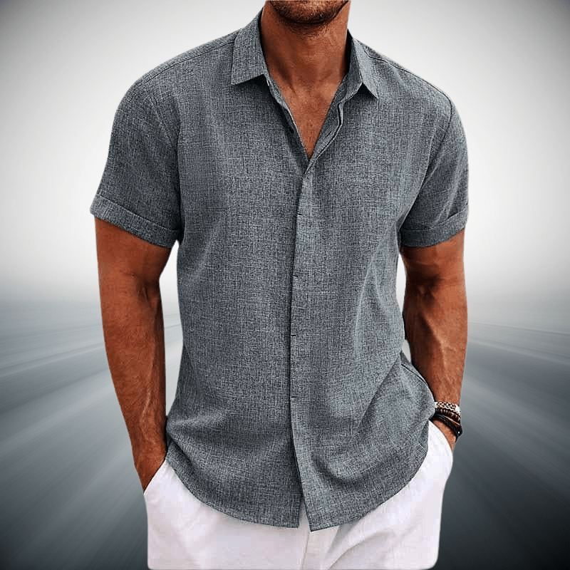 Kortärmad Skjorta Herr i Lätt Bomullsblandning – Andningsbar och Maskintvättbar, Spridd Krage - STILUNA
