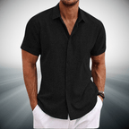 Kortärmad Skjorta Herr i Lätt Bomullsblandning – Andningsbar och Maskintvättbar, Spridd Krage - STILUNA