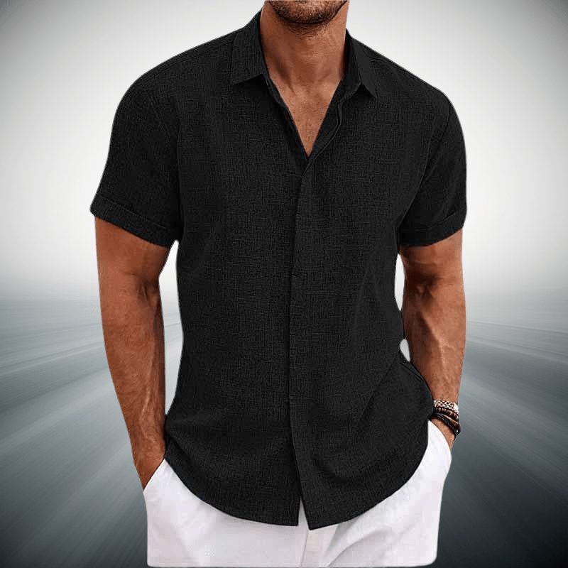 Kortärmad Skjorta Herr i Lätt Bomullsblandning – Andningsbar och Maskintvättbar, Spridd Krage - STILUNA
