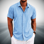 Kortärmad Skjorta Herr i Lätt Bomullsblandning – Andningsbar och Maskintvättbar, Spridd Krage - STILUNA
