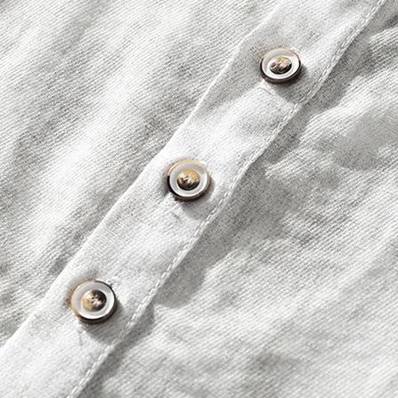 Kortärmad Skjorta Herr i Linneblandning med Knappstängning och Bandkrage – Avslappnad och Andningsbar Design - STILUNA