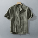 Kortärmad Skjorta Herr i Linneblandning med Knappstängning och Bandkrage – Avslappnad och Andningsbar Design - STILUNA