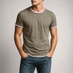 Kortärmad T-shirt i 100% bomull med minimalistisk design och kontrastdetaljer - STILUNA