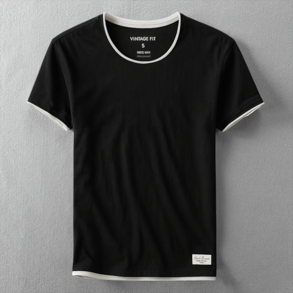 Kortärmad T-shirt i 100% bomull med minimalistisk design och kontrastdetaljer - STILUNA