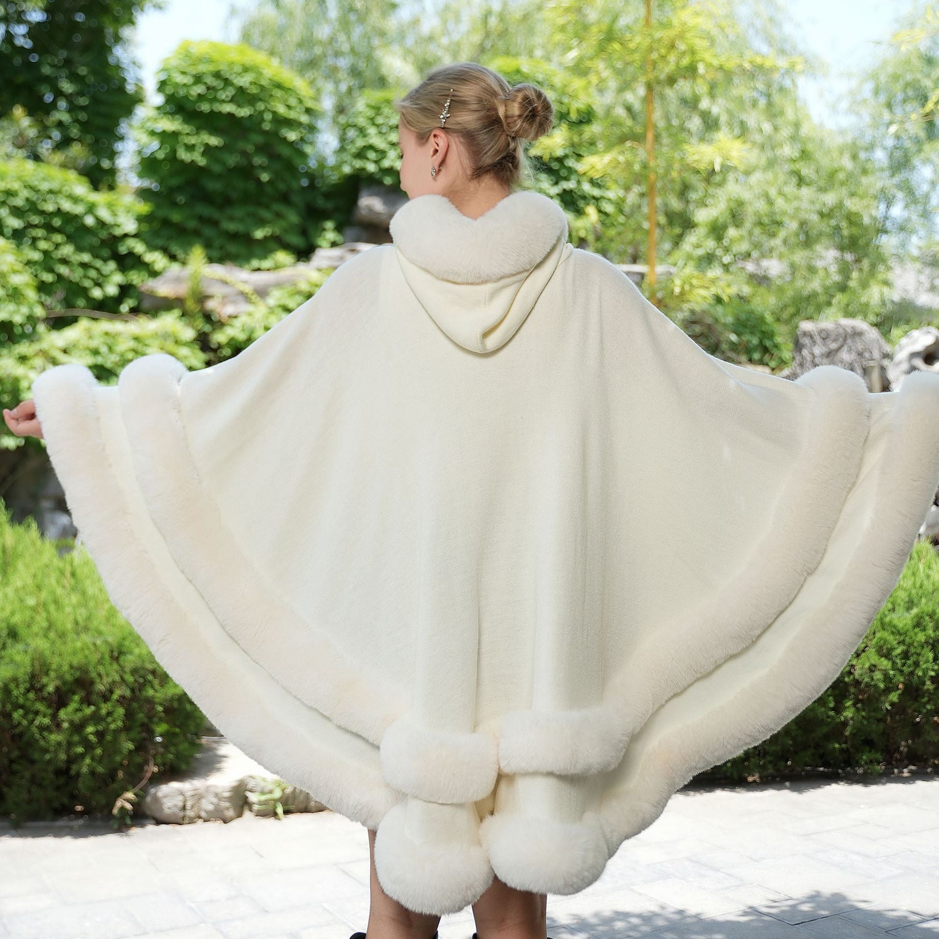 Kvinnors Cape Kappa Grå Storlek M Ullkänsla - STILUNA