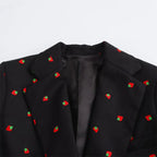 Kvinnors Casual Retro Jordgubbsbroderad Kavaj och Hög Midja Mini Kjol Mode Set: Lås Upp Stil och Komfort för Moderna Kvinnor - STILUNA