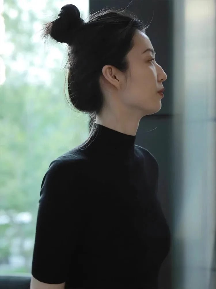 Kvinnors Halv Turtleneck Top Svart Cashmere - STILUNA