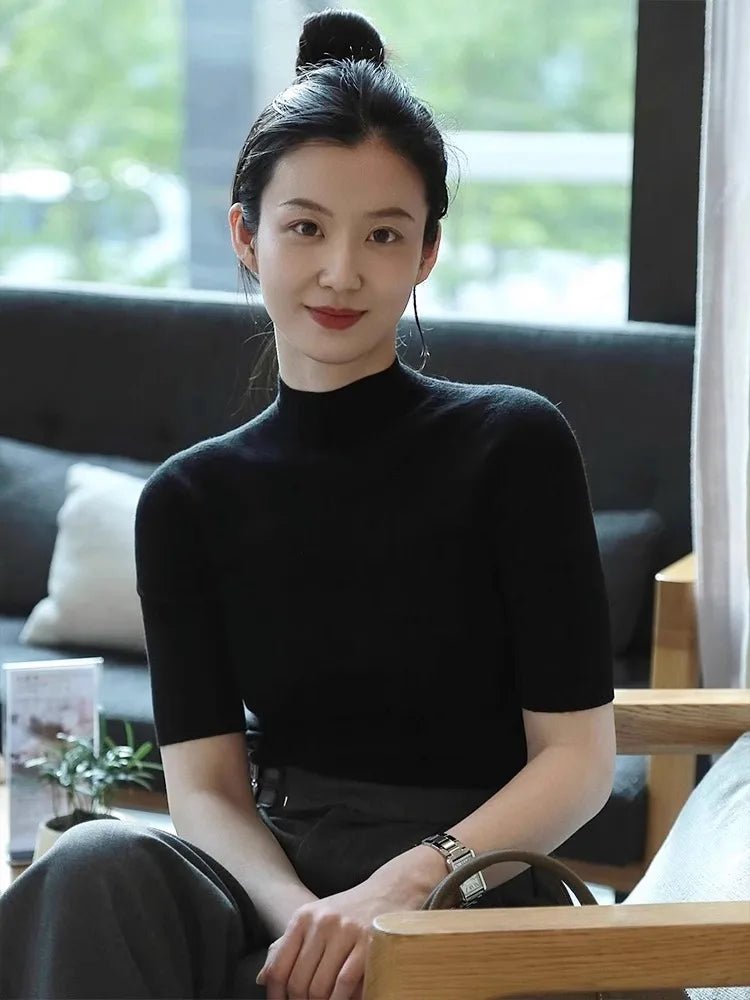 Kvinnors Halv Turtleneck Top Svart Cashmere - STILUNA