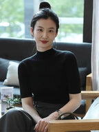 Kvinnors Halv Turtleneck Top Svart Cashmere - STILUNA