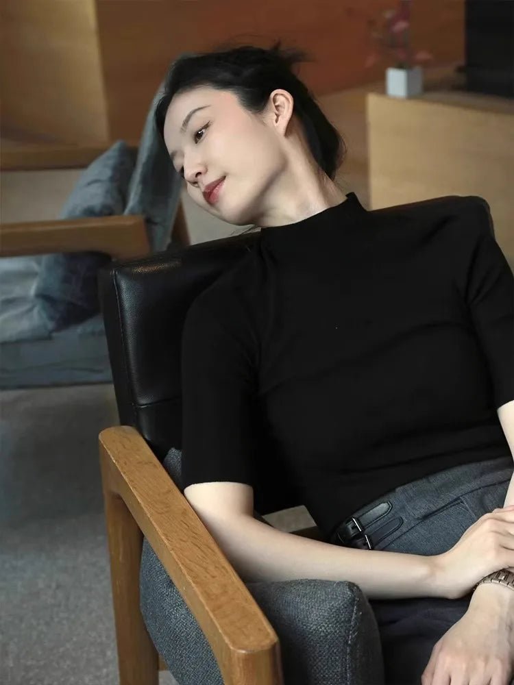 Kvinnors Halv Turtleneck Top Svart Cashmere - STILUNA