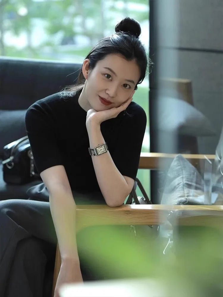 Kvinnors Halv Turtleneck Top Svart Cashmere - STILUNA