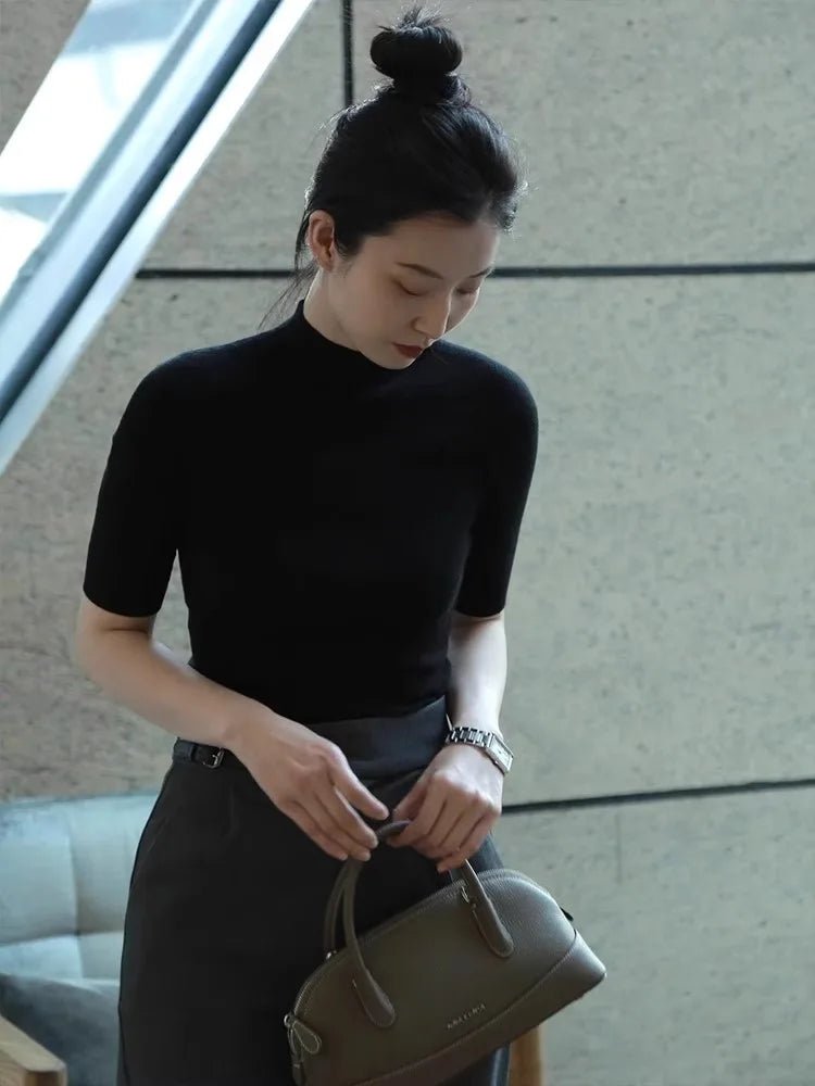 Kvinnors Halv Turtleneck Top Svart Cashmere - STILUNA