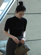 Kvinnors Halv Turtleneck Top Svart Cashmere - STILUNA