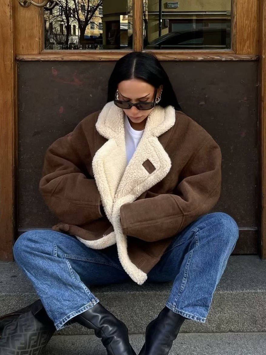 Kvinnors Kappa Beige Storlek M Fleecefodrad Mocka Look - STILUNA