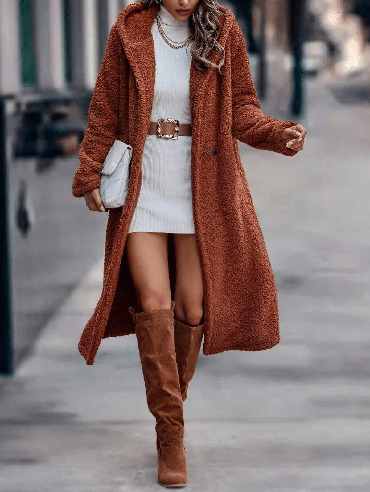 Kvinnors Överrock Beige Storlek M Syntetisk Fleece - STILUNA