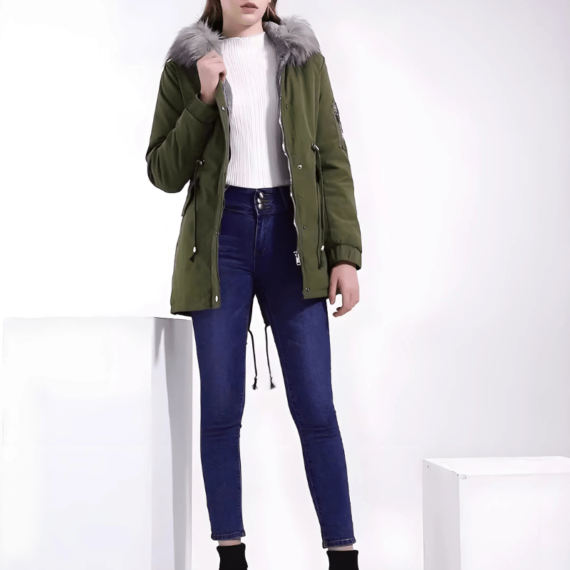 Kvinnors Parka Kappa Grön Storlek M Polyester med Faux Päls Huva - STILUNA