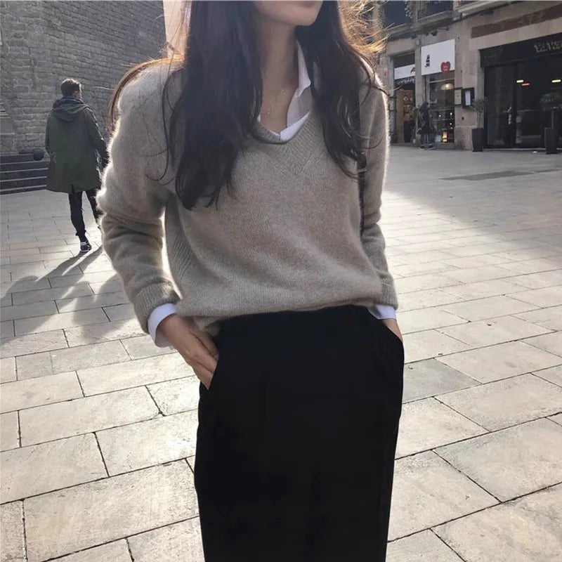 Kvinnors Tröja 100% Cashmere V - ringning Loose Fit - STILUNA