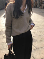 Kvinnors Tröja 100% Cashmere V - ringning Loose Fit - STILUNA