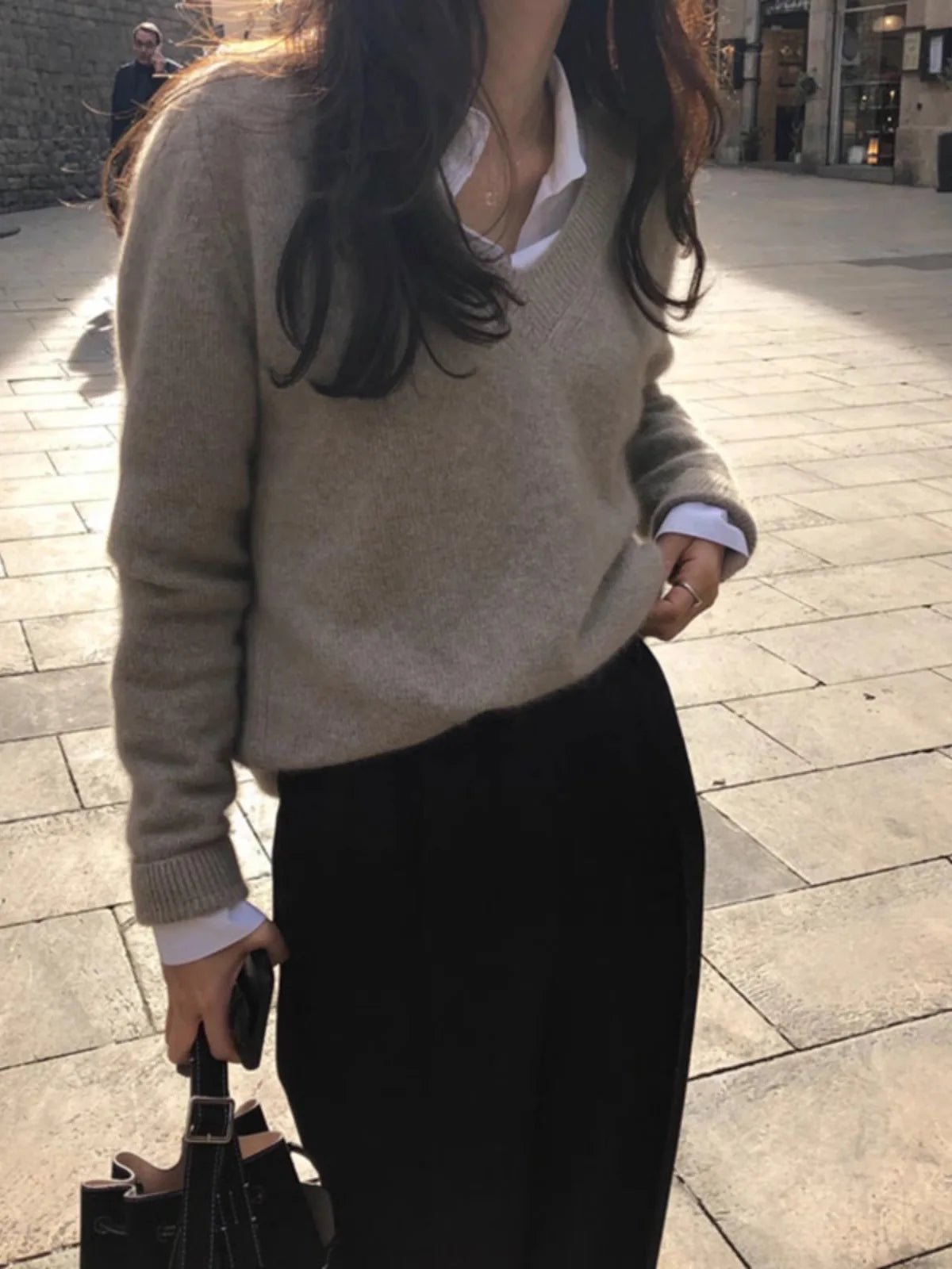 Kvinnors Tröja 100% Cashmere V - ringning Loose Fit - STILUNA